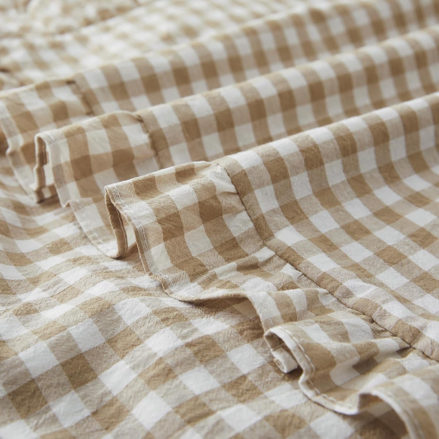 2 Pcs Plaid Ruffle Pillow Case King Size, Ruffled Gingham Cotton Pillowcases 20X36 Inch, Linen Feel Plaid Bed Pillow Shams with Envelope Closure for Sofa Bed (Taupe)