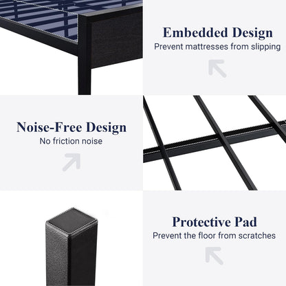 Queen Size Platform Bed Frame with Wooden Headboard and Footboard, Heavy Duty 12 Metal Slats Support, No Box Spring Needed, Under-Bed Storage, Noise Free, Easy Assembly, Black Oak