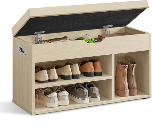 CUSTOS Collection - Storage Bench with Cushion, Shoe Bench, Padded Seat, Hidden Storage, Entryway, Hold up to 300 Lb, 11.8 X 31.5 X 17.3 Inches, Natural Beige and Cappuccino Beige ULHS030K02