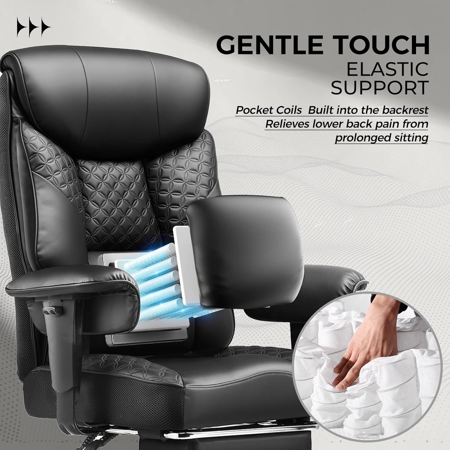 Big and Tall Office Chair 400LBS Wide Ergonomic Gaming Chair with Deluxe Embossing Designed Leather with Foot Rest,150°Reclining Adjustable Soft Armrests Pocket Spring Back Support and Pillow
