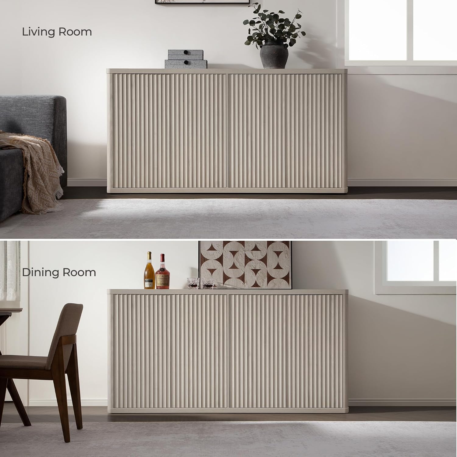 Buffet Cabinet with Storage Accent Sideboard with 4 Doors 66.3" Wide Fluted Credenza Modern Buffet Table Media Console Cabinet Entryway Cabinets for Living Room Kitchen Dining Room Hallway