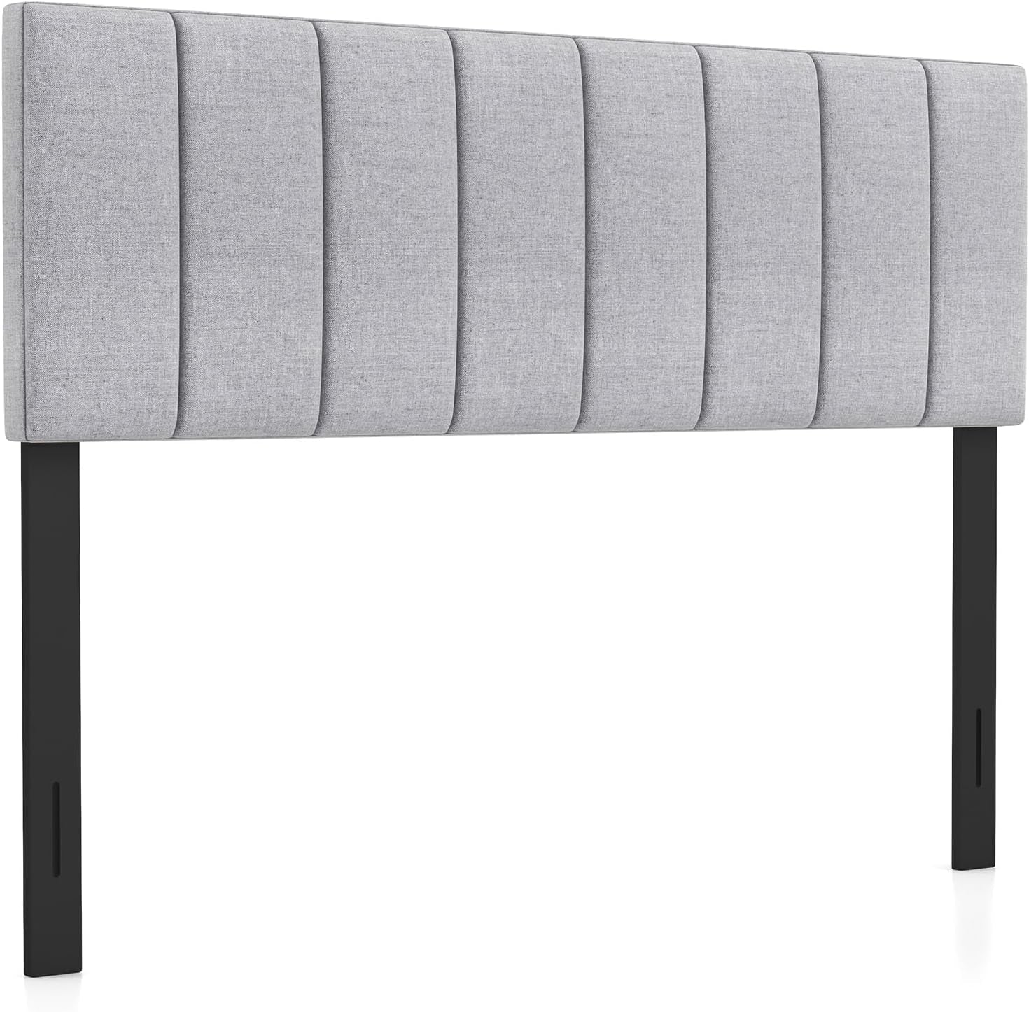 Linen Upholstered Headboard for Full & Queen Size Bed, Vertical Channel Tufted Rectangular Headboard with Solid Wood Legs & Adjustable Width, Padded Bed Backboard, Easy Assembly (Gray)