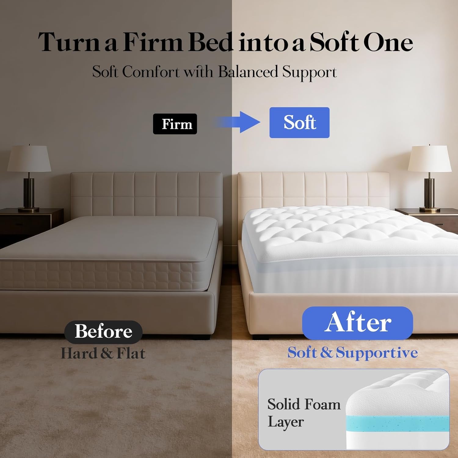 Cooling 4 Lnch Queen Size Dual Layer Mattress Topper, 2 Inch Gel Memory Foam, 2 Inch Soft Pillow Top Pad, Guest Bedroom Essentials Mattresses Cover, Extra Comfortable Sleep and Back Pain Relief