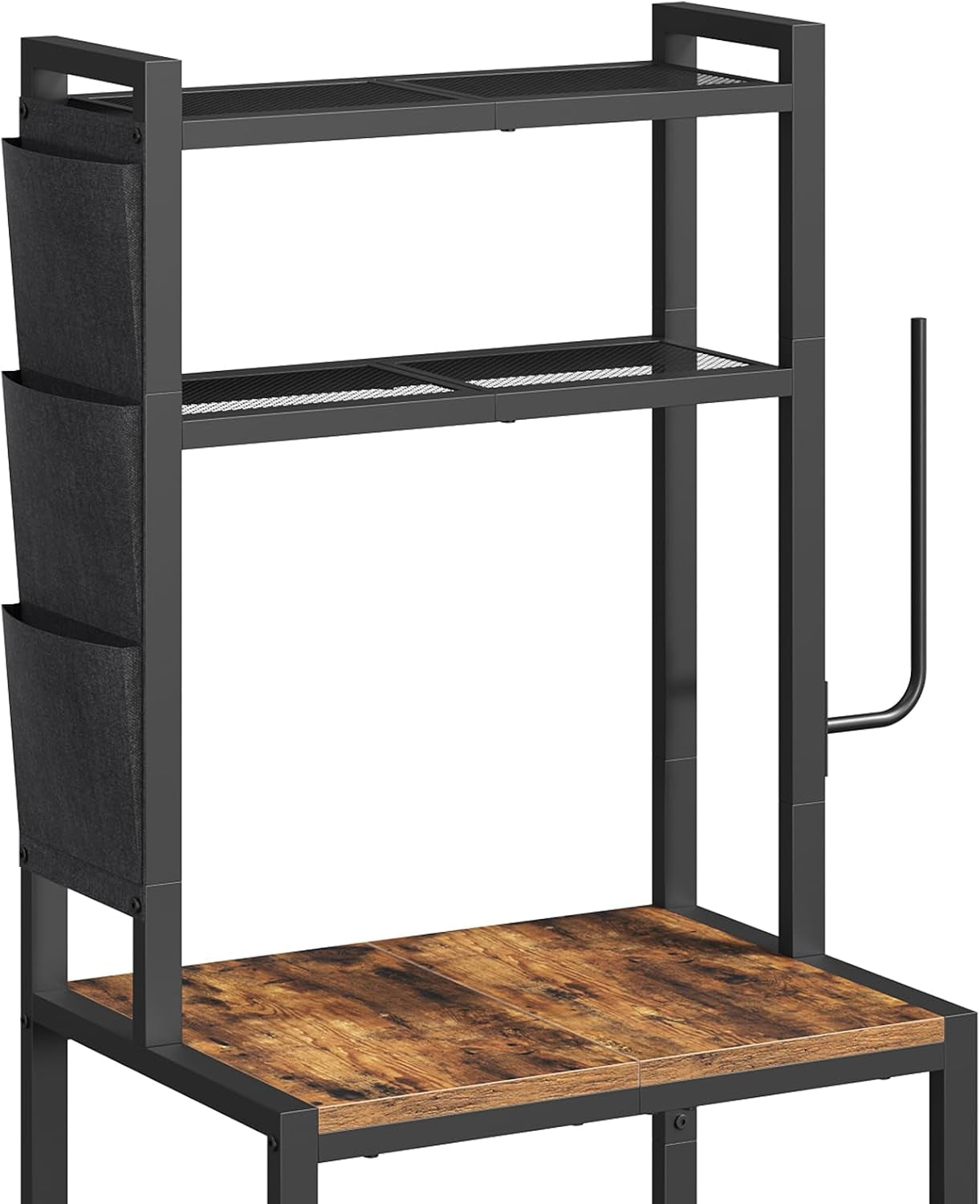 Bakers Rack with Mini Fridge Shelf, 3-Tier Microwave Stand, Coffee Bar Station with Paper Holder, Freestanding Kitchen Storage Rack, for Kitchen, Rustic Brown and Black BRHR5401