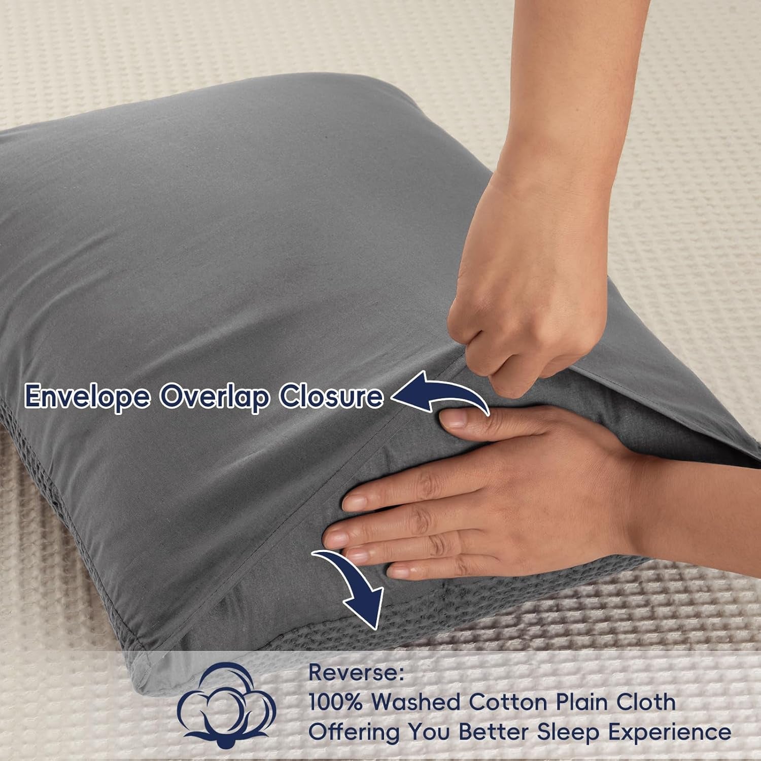 100% Cotton Waffle Pillow Shams King Size, 2 Pack 20" X 36" Soft Skin-Friendly and Breathable Pillowcases, No Filling, Aesthetic Woven Waffle Weave Pillow Covers for Bed, Charcoal Grey