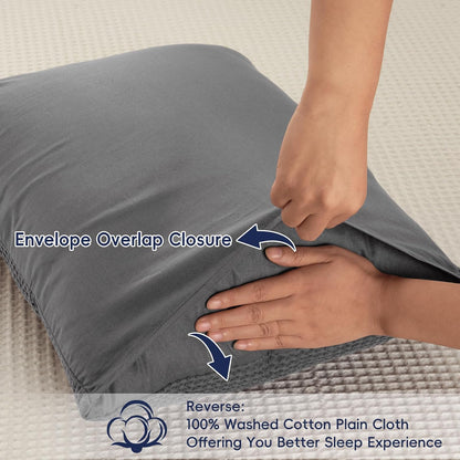 100% Cotton Waffle Pillow Shams King Size, 2 Pack 20" X 36" Soft Skin-Friendly and Breathable Pillowcases, No Filling, Aesthetic Woven Waffle Weave Pillow Covers for Bed, Charcoal Grey