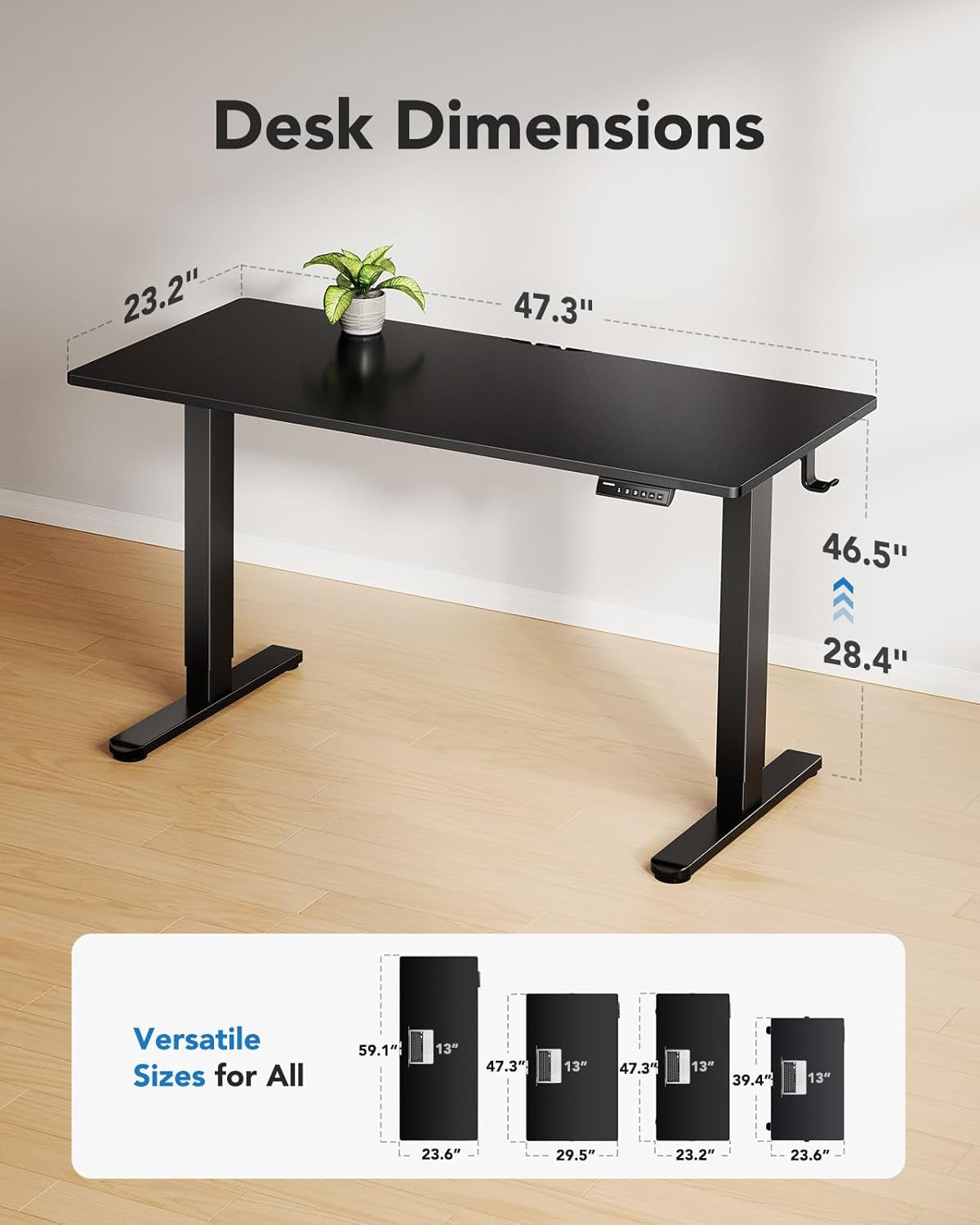 Electric Standing Desk, 48" X 24" Whole Piece Desktop, Adjustable Height Computer Desks, 4 Height Memory Settings, Sit Stand up Desk for Home Office, Black