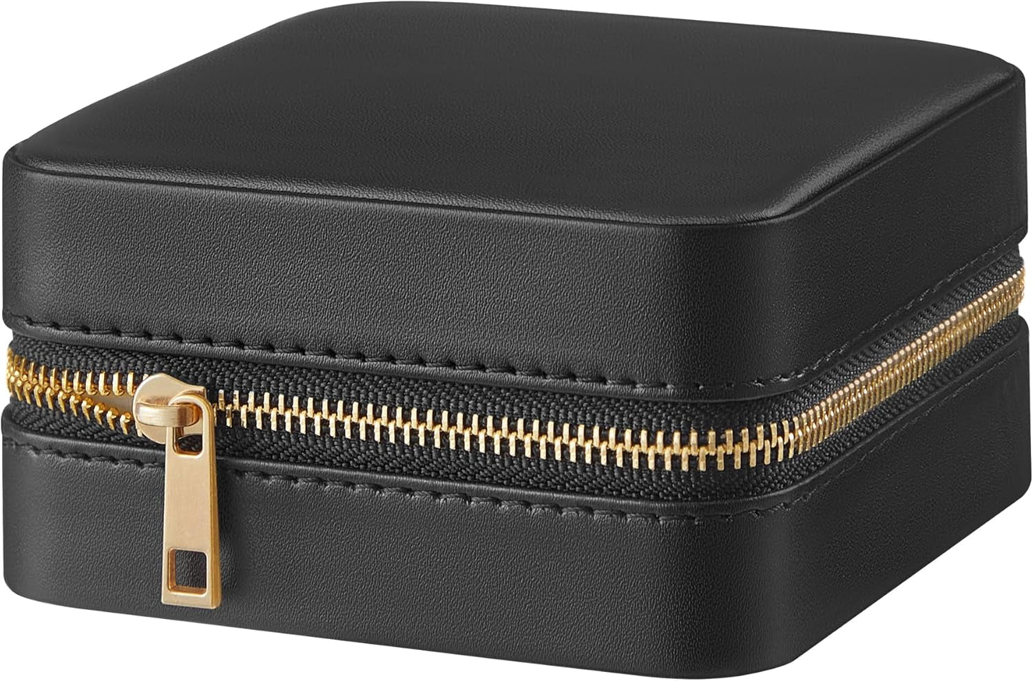 Jewelry Box, 4.5 X 4.5 X 2.2 Inches Travel Jewelry Box with Interior Mirror, PU Leather Jewelry Storage for Women, Small Jewelry Organizer, Portable, Gift Idea, Ink Black UJBC146BKV1
