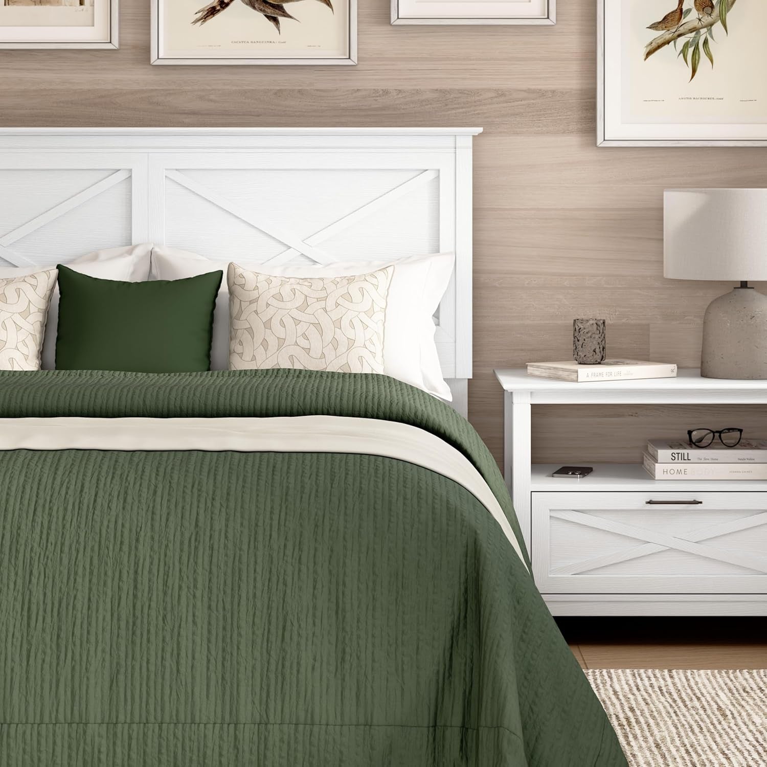 Full/Queen Headboard, Farmhouse X Design Head Board for Full or Queen Size Bed Frame, Frame and Mattress Not Included, Modern Bedroom Furniture, Key West Collection, Pure White Oak