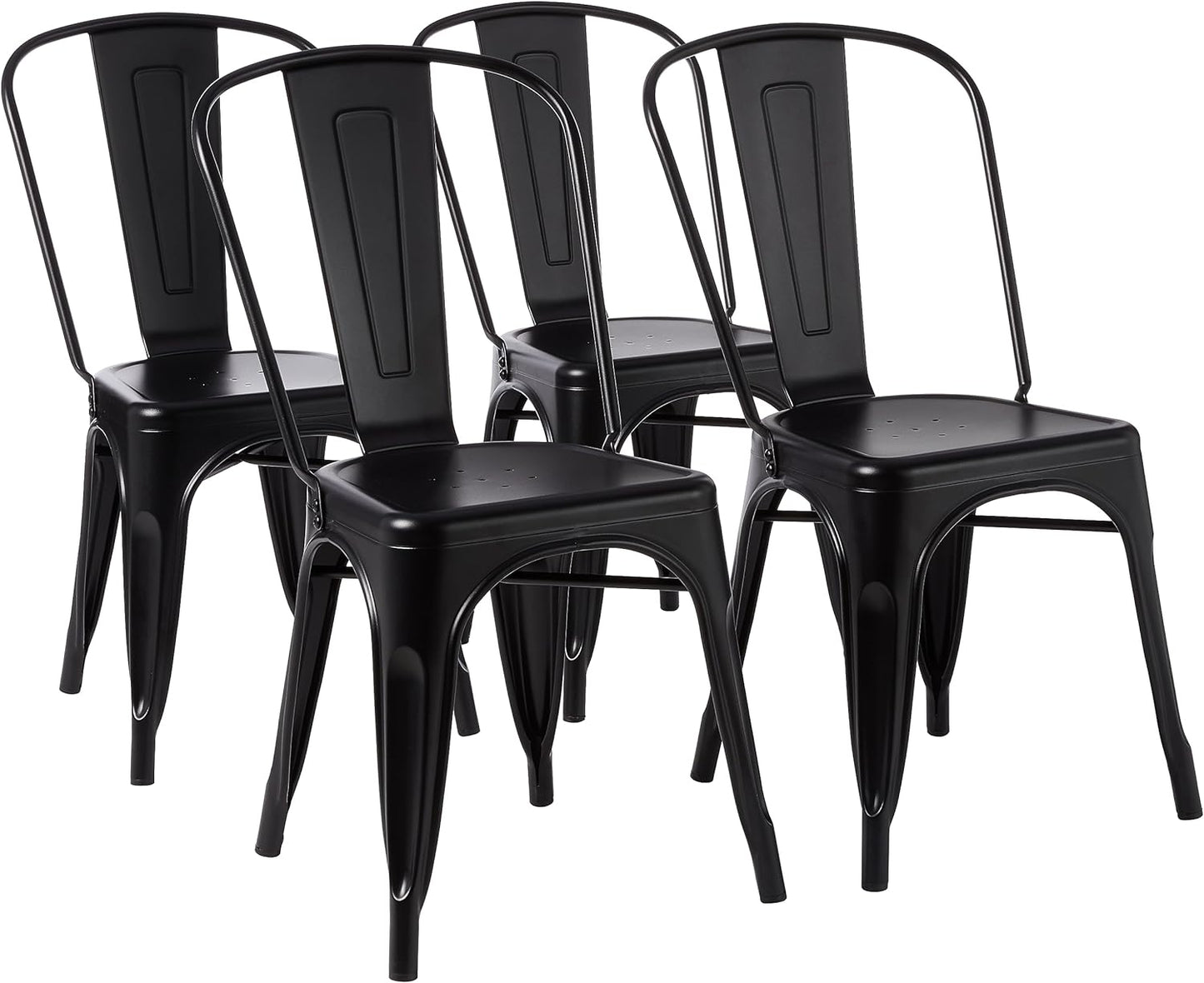 Metal Dining Chairs, Easy to Assemble, Indoor/Outdoor, Stackable, Matte Black, 4-Pack