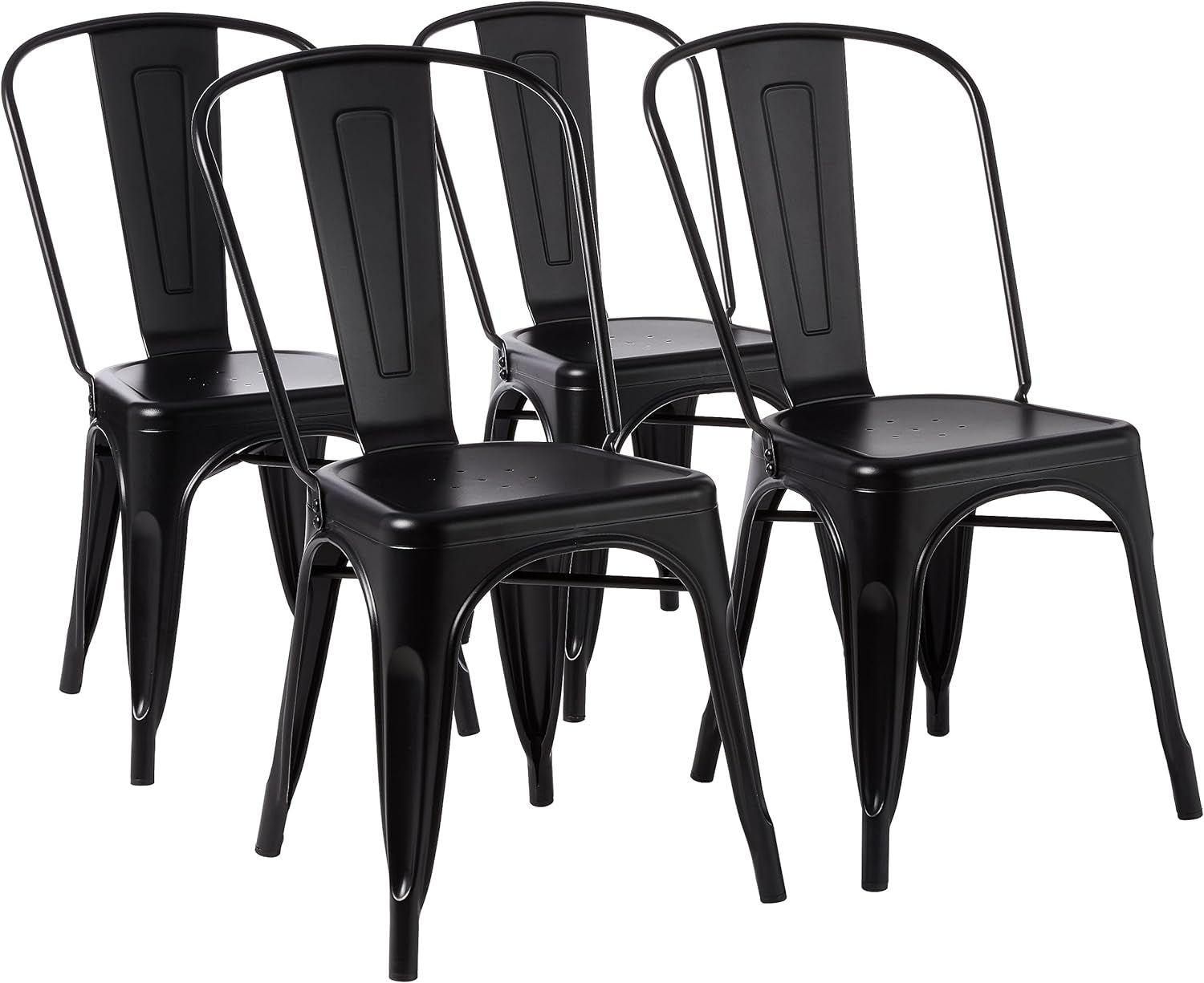 Metal Dining Chairs, Easy to Assemble, Indoor/Outdoor, Stackable, Matte Black, 4-Pack