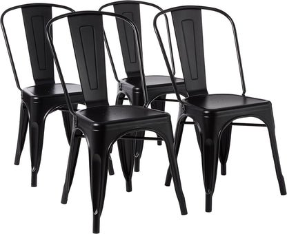 Metal Dining Chairs, Easy to Assemble, Indoor/Outdoor, Stackable, Matte Black, 4-Pack