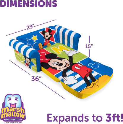 Kids Sofa, 2-In-1 Flip Open Foam Couch and Bed, Mickey Mouse - Pullout Sleeper for Folding Lounging, Sitting, and Napping - Ideal for Bedroom and Playroom
