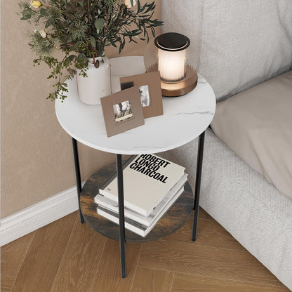 End Tables Living Room - Sturdy Sidetable with Metal Frame, Modern Small Sofa & Bedside Table,Multi-Functional round Coffee Table for Bedroom, Balcony, Sofa, Gym,Office
