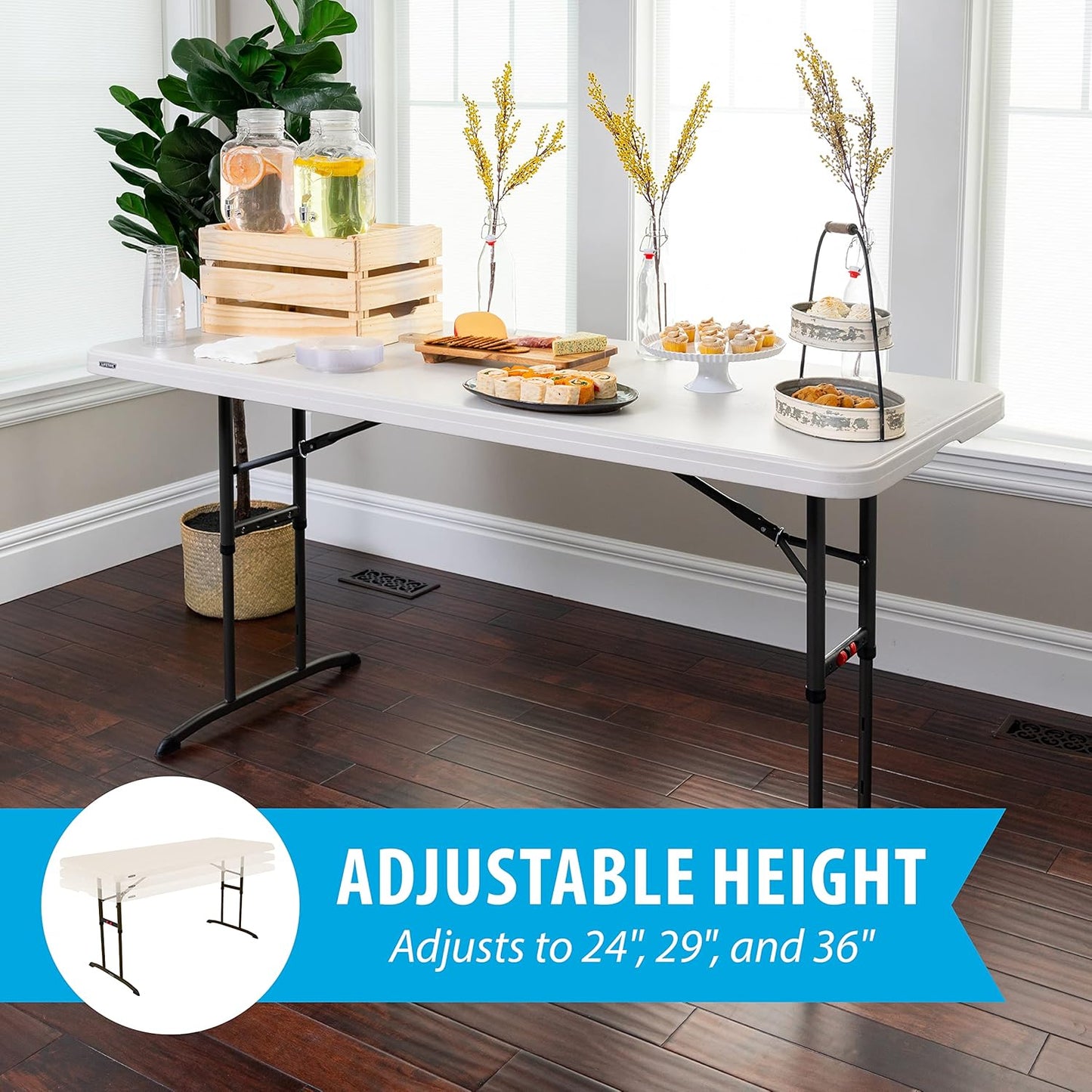 6-Foot Adjustable Height Nesting Table, Commercial, Almond