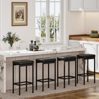 Bar Stools, Set of 2 Bar Chairs, 24.8-Inch Height Stools, Breakfast Bar Stools, Kitchen Stools, 2" Thick Upholstery, for Kitchen, Dining Room, Cafe, Bar Counter, Black BB21BY01