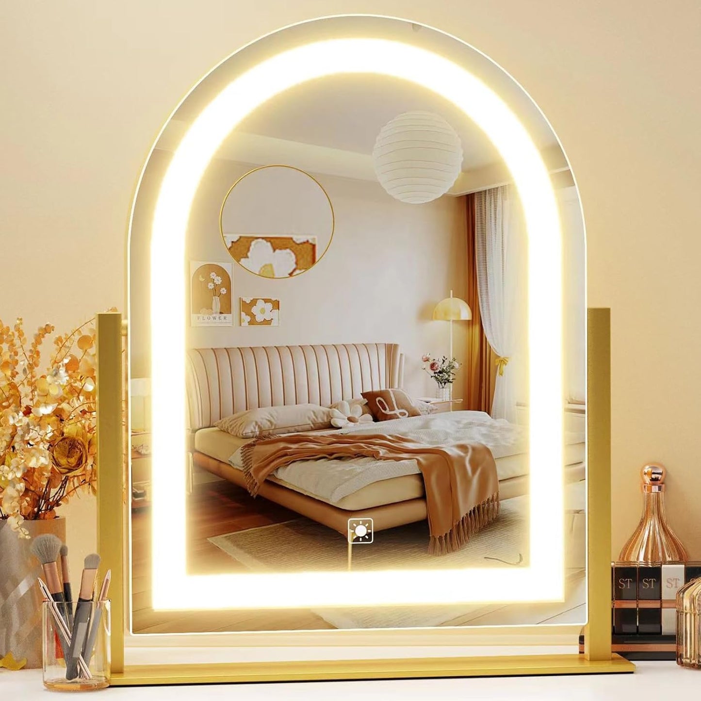 Arched Makeup Vanity Mirror with Lights 17.2" LED Makeup Mirror Detachable 10X Magnification, Hollywood Make up Mirror with Lighting, Smart Touch, 360° Rotation, (Gold,Gift Box)