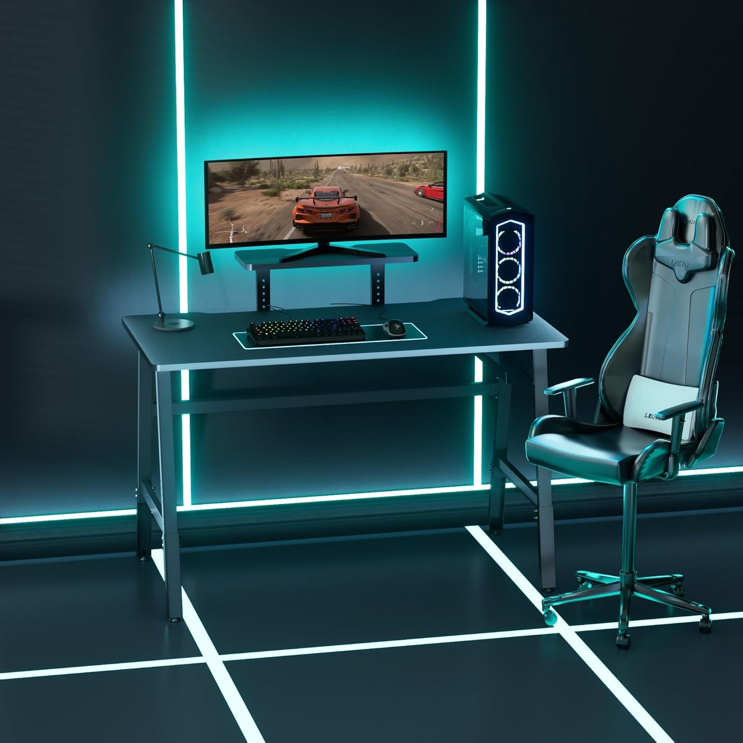 Height Adjustable Computer Desk - 47" Gaming Desk, Small Home Office Desk with Monitor Stand, Modern Simple Table Study Writing Work, Living Room Home Bedroom PC Table, Metal Frame, Black