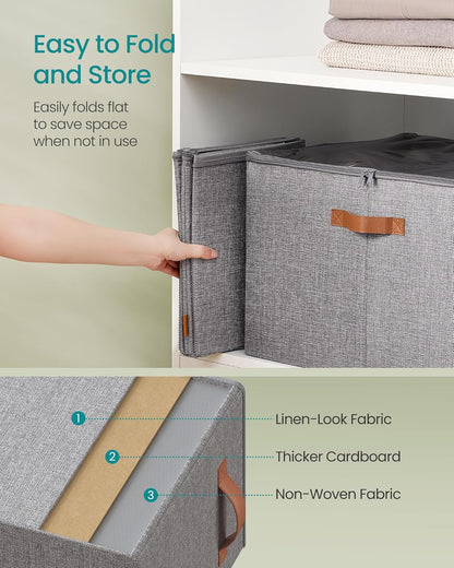 Shoe Organizers for Closet, Pack 2 Shoe Storage Bins, Fits 32 Pairs, Fabric Containers with Handles and Clear Cover, Adjustable Dividers, Customizable, Dove Gray ULSP556G01