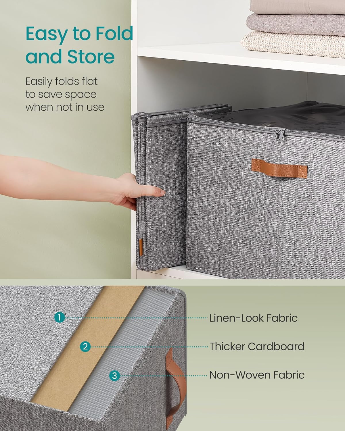 Shoe Organizer for Closet, Shoe Storage Bin, Fits 16 Pairs, Fabric Container with Handles and Clear Cover, Adjustable Dividers, Customizable, Dove Gray ULSP555G01