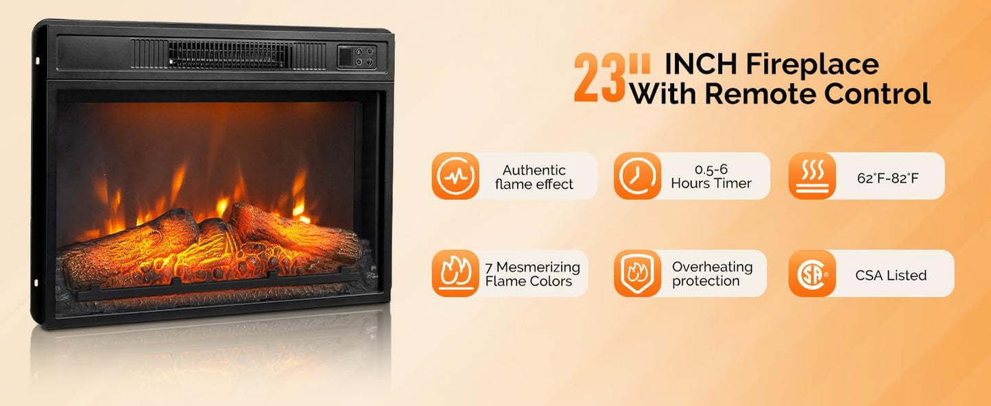 Fireplace TV Stand with Sliding Barn Door for 70 Inch TV, Farmhouse Entertainment Center ＆ 23" Fireplace, Media Console Table with Storage Cabinets for Living Room, Distressed White & Barnwood