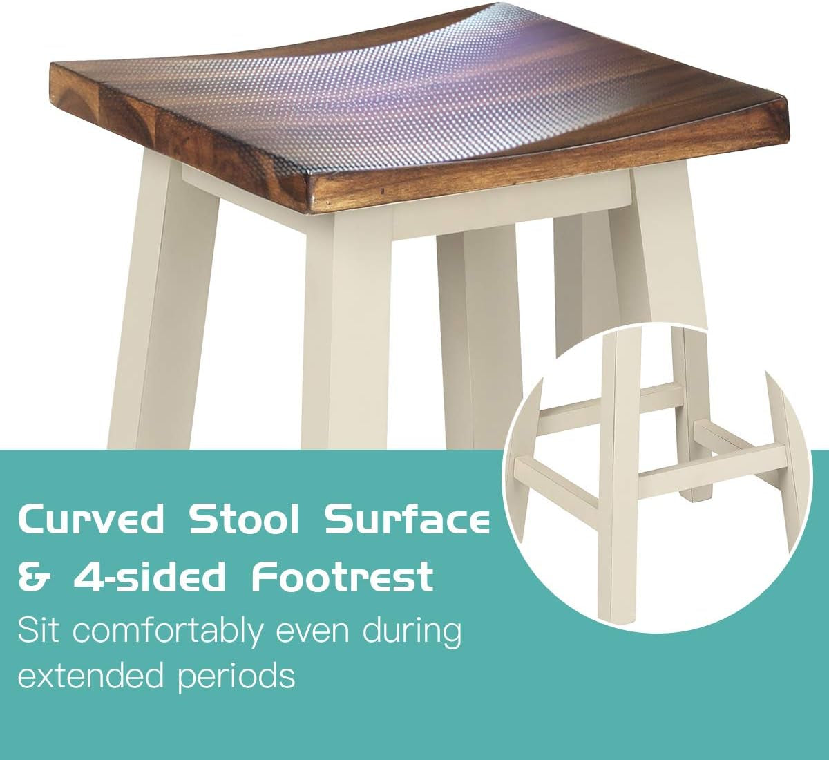 3 Piece Pub Dining Set, Counter Height Pub Table with 2 Saddle Bar Stools, Tavern Collection Table Set for Living Room, Kitchen, Small Space (Brown & Milky White)