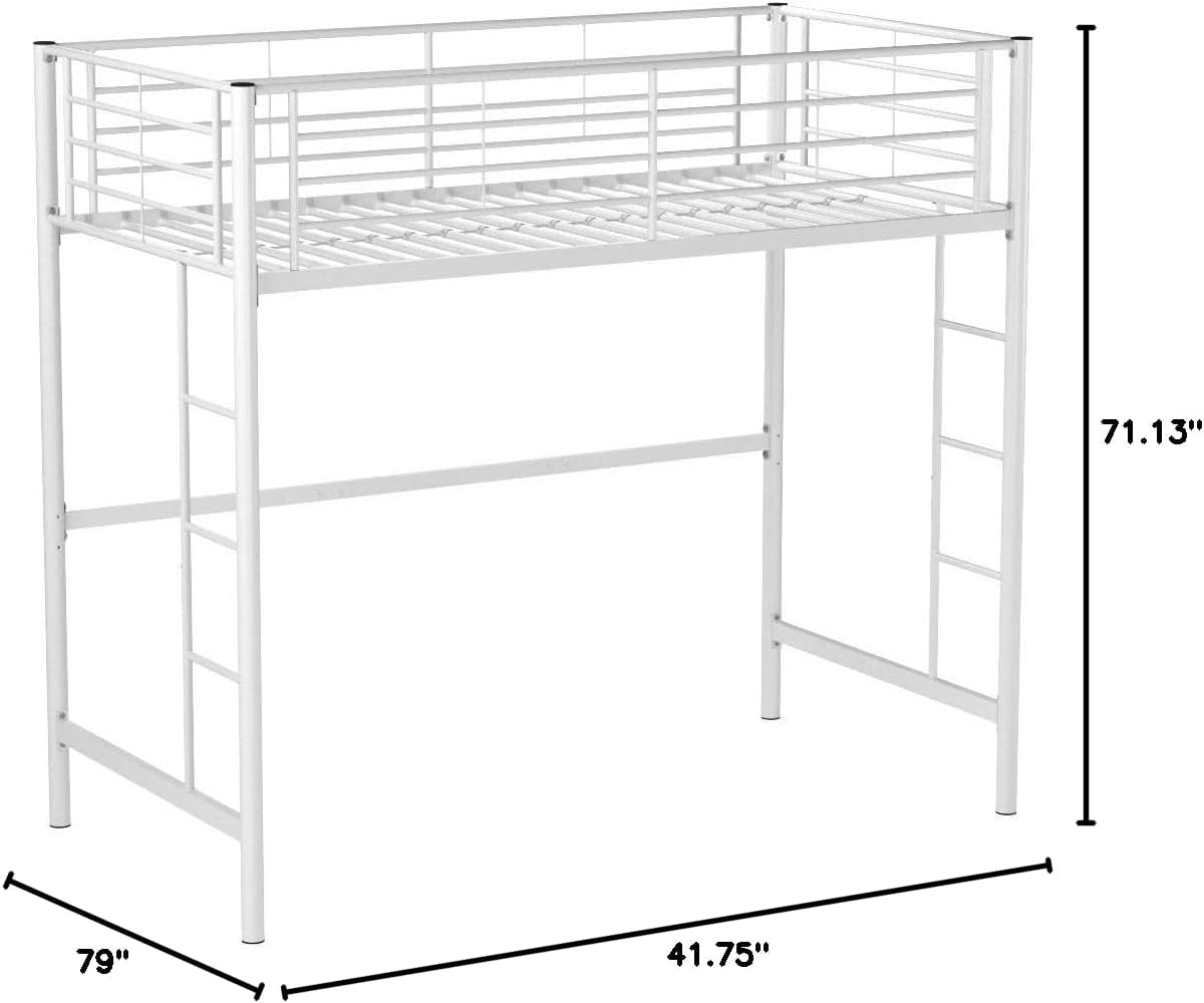 Timothee Urban Industrial Metal Twin over Loft Bunk Bed, Twin Size, White