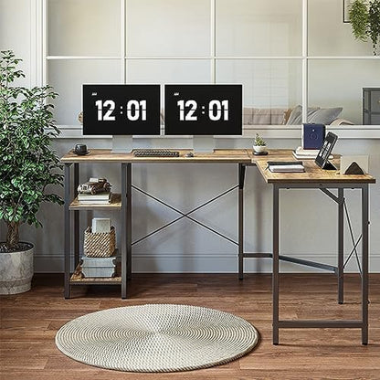L Shaped Desk, 59.1 Inch Reversible Corner Desk with Storage Shelves, Home Office Desk for Writing Gaming Study, Rustic Brown