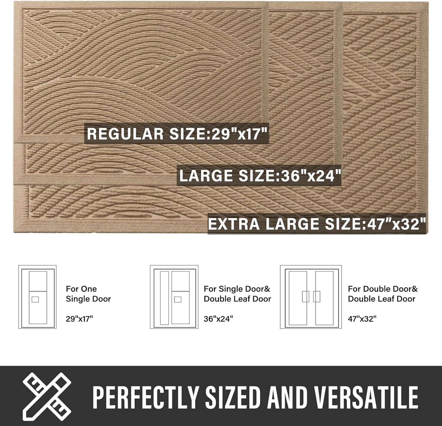 Sturdy Front Door Mat, Absorbent Muddy Dirt Resist Welcome Door Mats Outdoor Indoor, Stain and Fade Resistant, Non-Slip Backing Entry Mat Low Profile Doormat for Entryway, 29×17, Beige