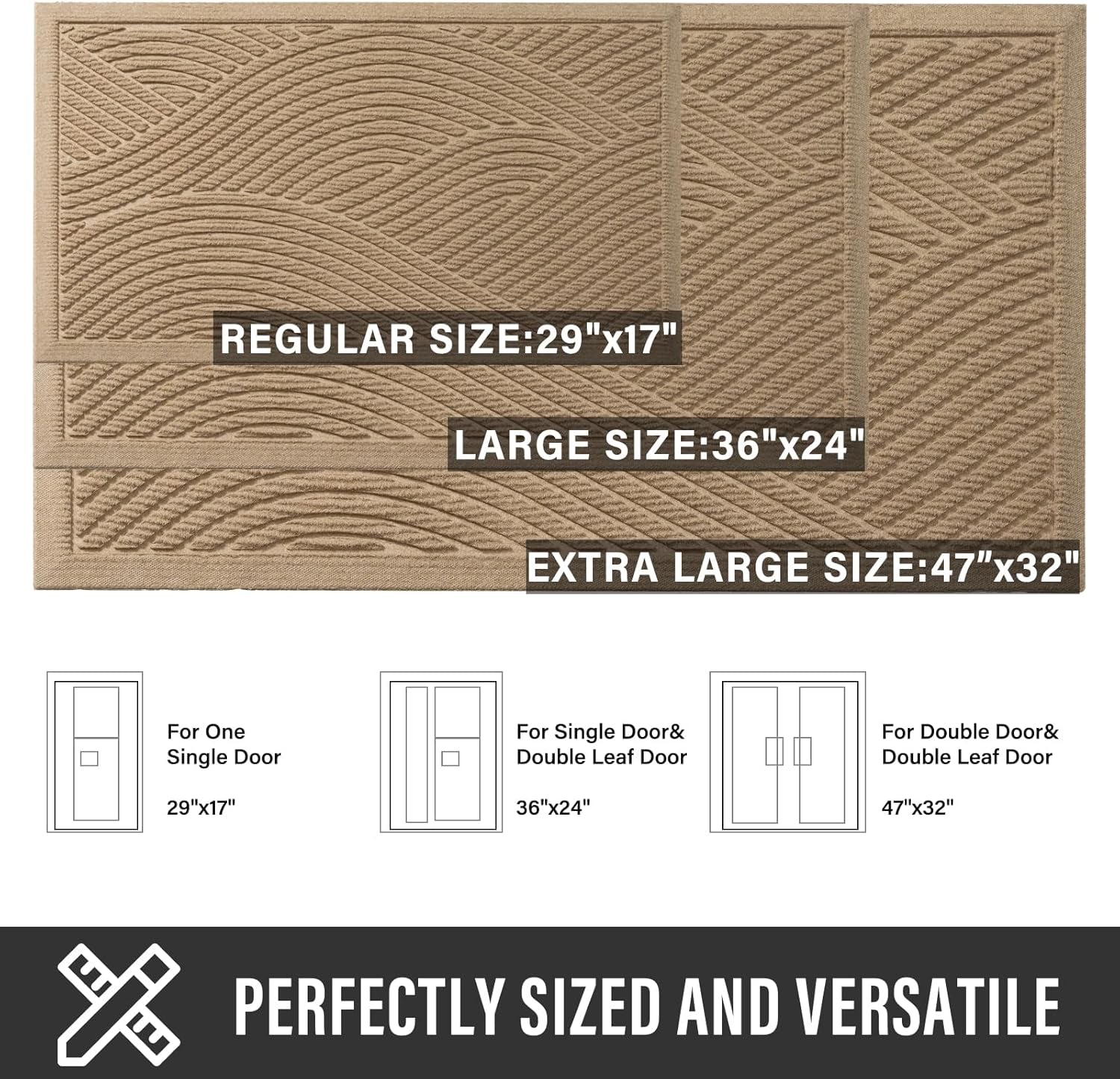 Sturdy Front Door Mat, Absorbent Muddy Dirt Resist Welcome Door Mats Outdoor Indoor, Stain and Fade Resistant, Non-Slip Backing Entry Mat Low Profile Doormat for Entryway, 29×17, Beige