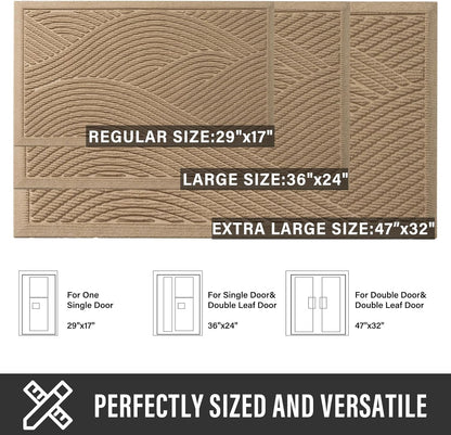 Sturdy Front Door Mat, Absorbent Muddy Dirt Resist Welcome Door Mats Outdoor Indoor, Stain and Fade Resistant, Non-Slip Backing Entry Mat Low Profile Doormat for Entryway, 29×17, Beige
