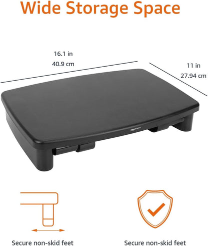Height Adjustable Rectangular Computer Monitor Riser Desk Stand with Storage for Reduced Neck Strain - Fits Monitors, Laptops up to 22Lbs, Black