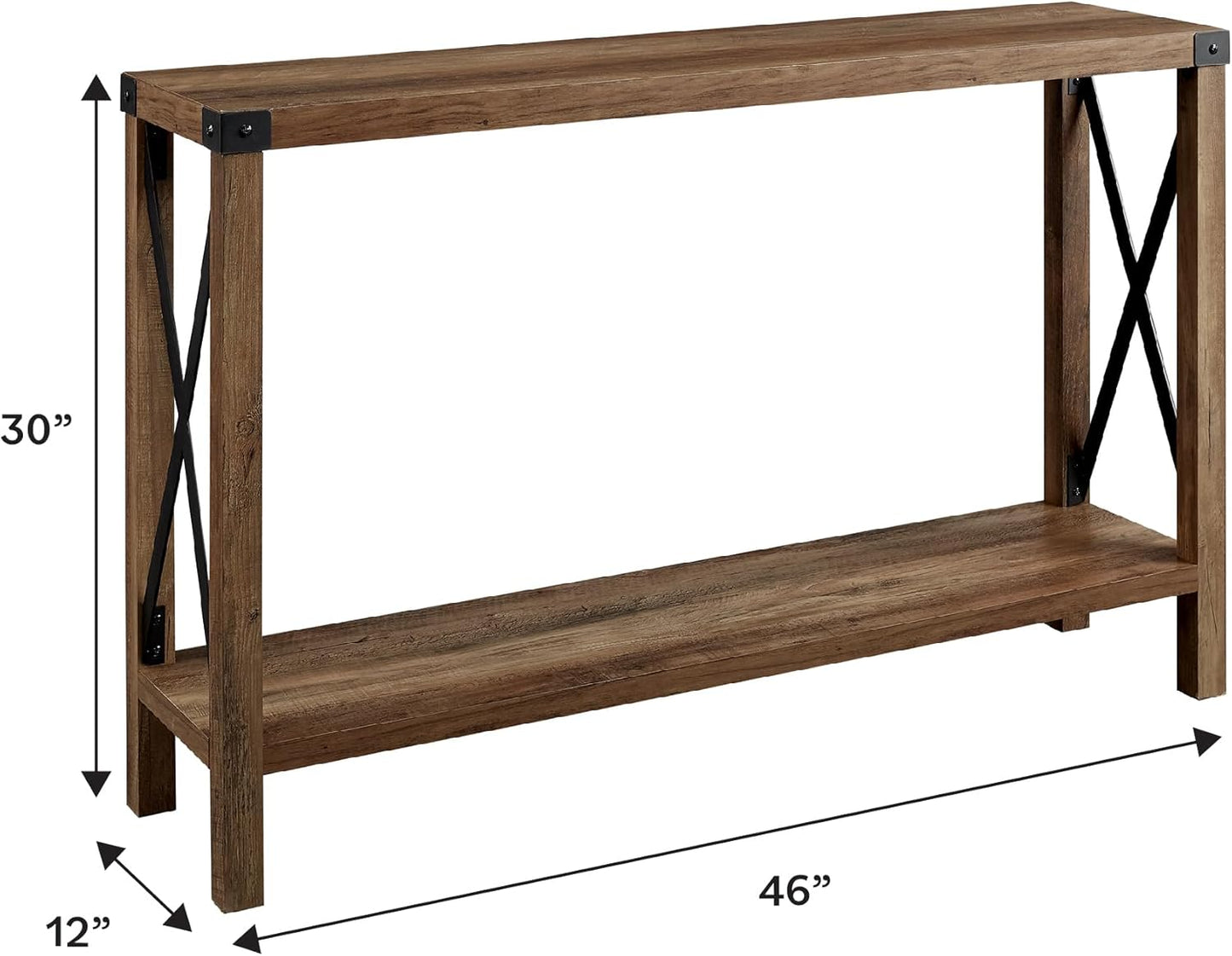 Sedalia Modern Farmhouse Metal X Entry Table, 46 Inch, Rustic Oak