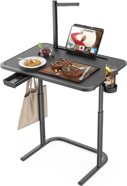 XXL Extra Large TV Tray Table，Height & Tilt Adjustable Heavy Duty TV Trays for Eating, Working, Writing,Drawing, Recliner Table Couch Desk with LED Light, Cup Holder, Bookstand