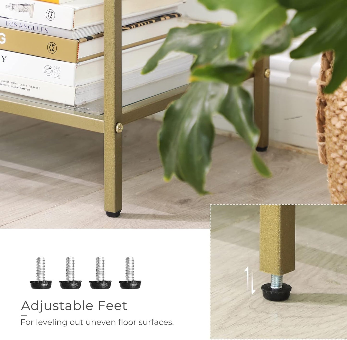 39.4 Inch Console Table with 3 Shelves, Set of 2 Sofa Tables, Modern Entryway Table, Metal Frame, Tempered Glass Shelf, Entryway Living Room Bedroom, Metallic Gold and Transparent ULGT999G01