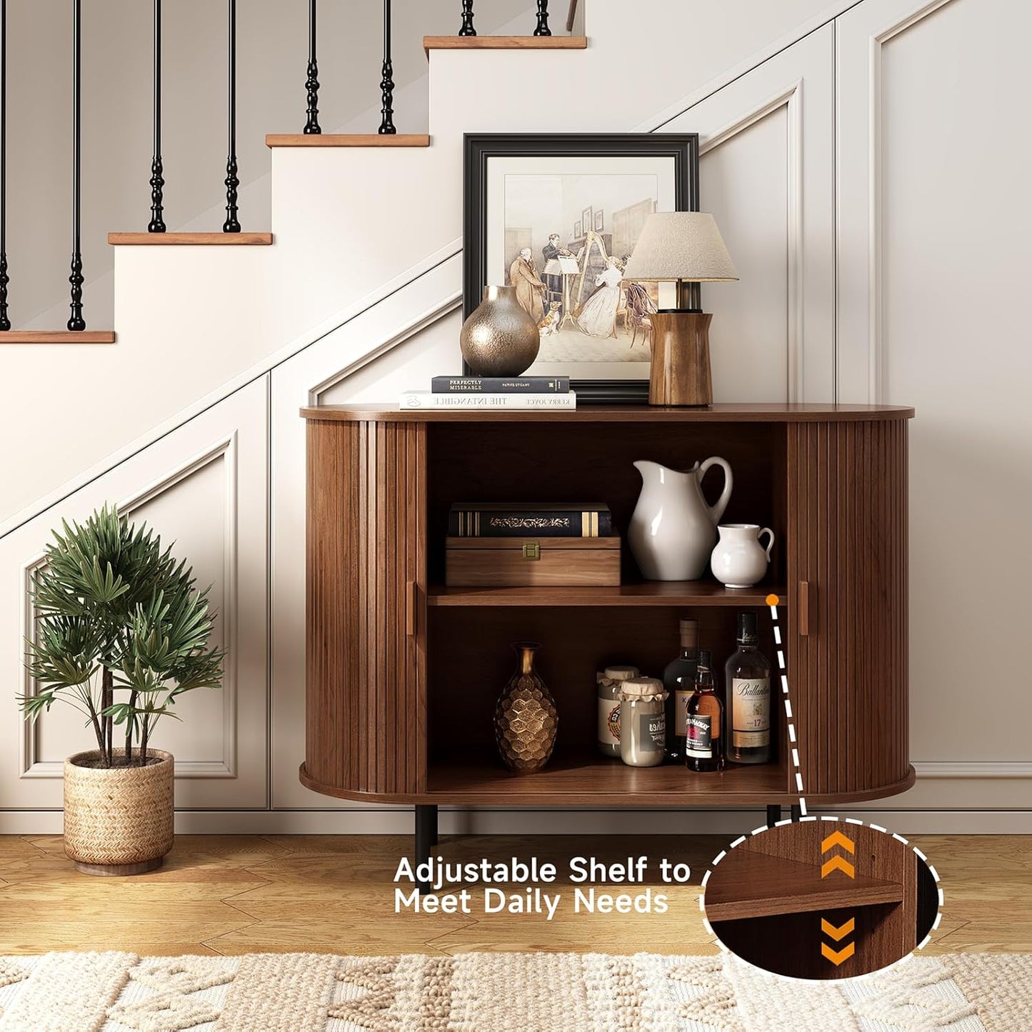 40" Sideboard Buffet Cabinet with Storage, Storage Cabinet with Sliding Door & Adjustable Shelf, Modern Accent Coffee Bar Console Table for Kitchen, Entryway, Walnut