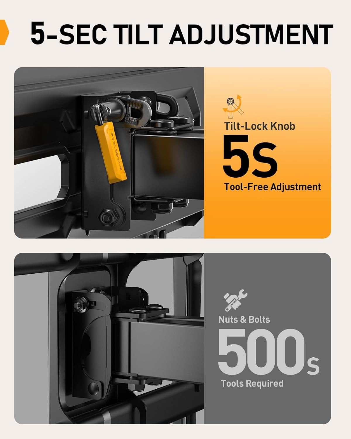 Full Motion TV Mount for 32-65 Inch Tvs up to 99 Lbs, Max VESA 400X400Mm, Fits 16”/12” Wood Studs, Height Adjustable Pre-Assembled TV Wall Mount, Tool-Free Tilt, Swivel & Extension, PGMF21
