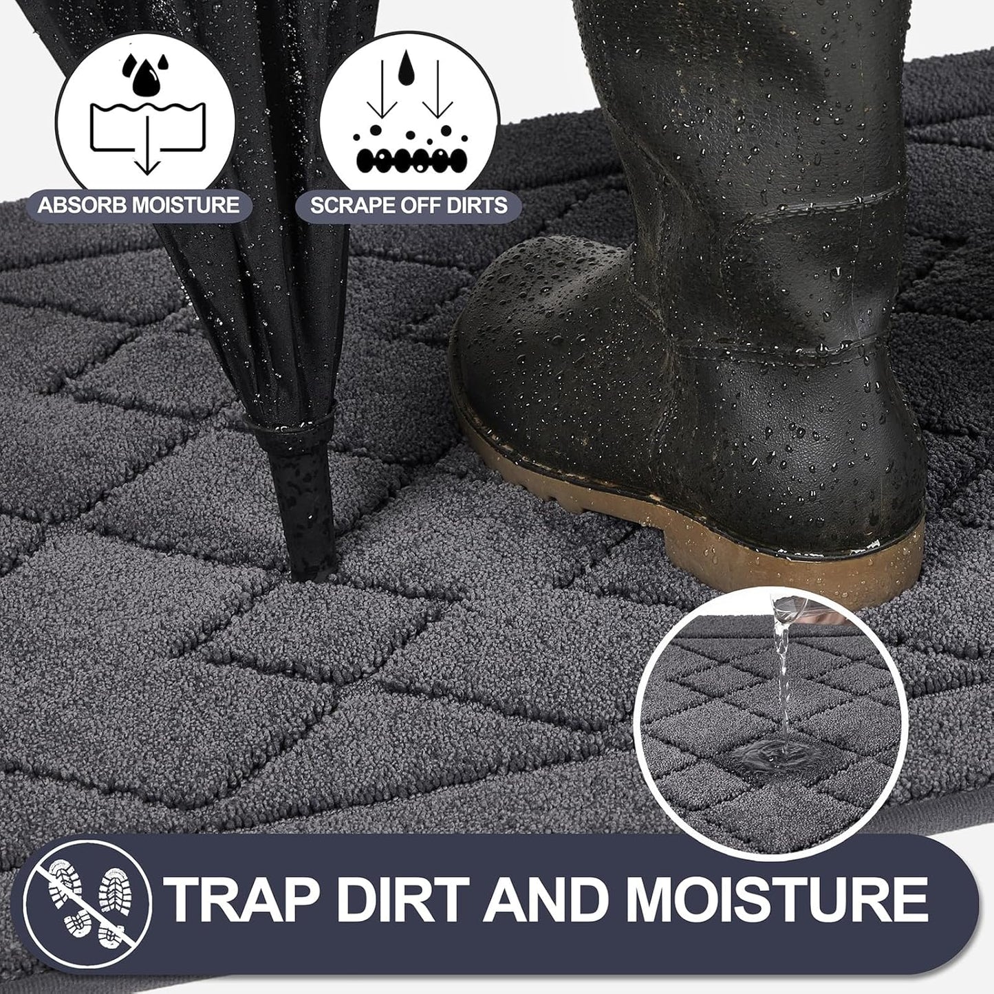 Dirt Trapper Door Mat 20" X 32", Washable Indoor Doormat Rubber Backing Non Slip, Resist Dirt and Absorbent Entrance Mat, Low Profile inside Floor Mats for Front Back Door and Entryway, Grey