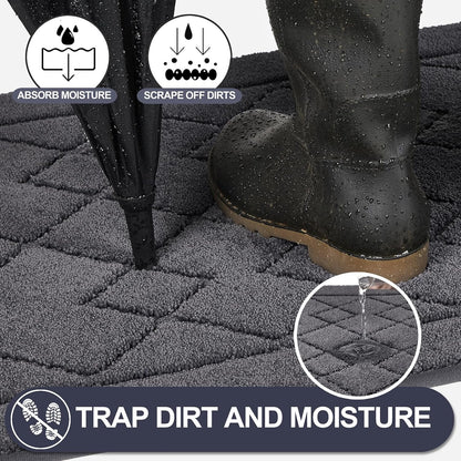 Dirt Trapper Door Mat 20" X 32", Washable Indoor Doormat Rubber Backing Non Slip, Resist Dirt and Absorbent Entrance Mat, Low Profile inside Floor Mats for Front Back Door and Entryway, Grey