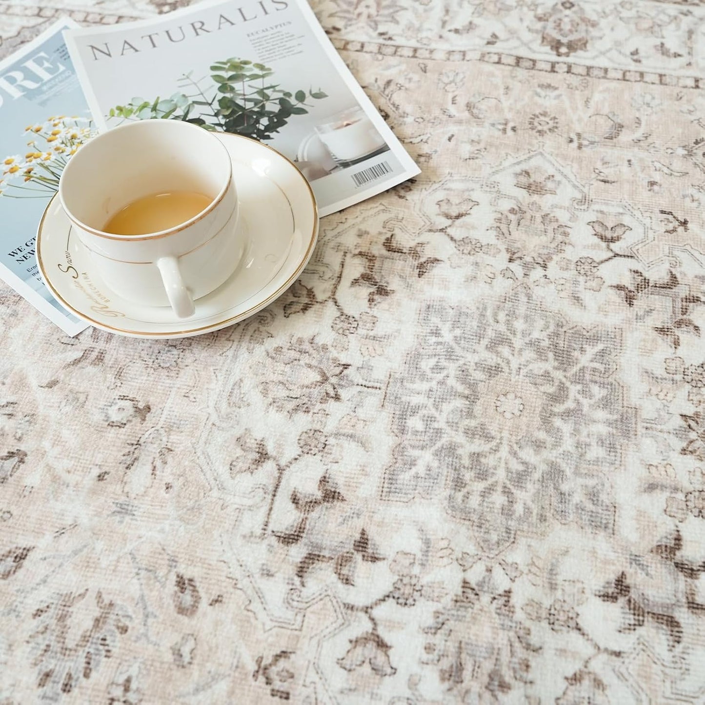 2X6 Hallway Washable Runner Rug : Vintage Soft Kitchen Laundry Runner with Non Slip Backing Farmhouse Entryway Living Room Floor Mat Stain Resistant Carpet for Bedroom Bathroom Distressed beside Rug