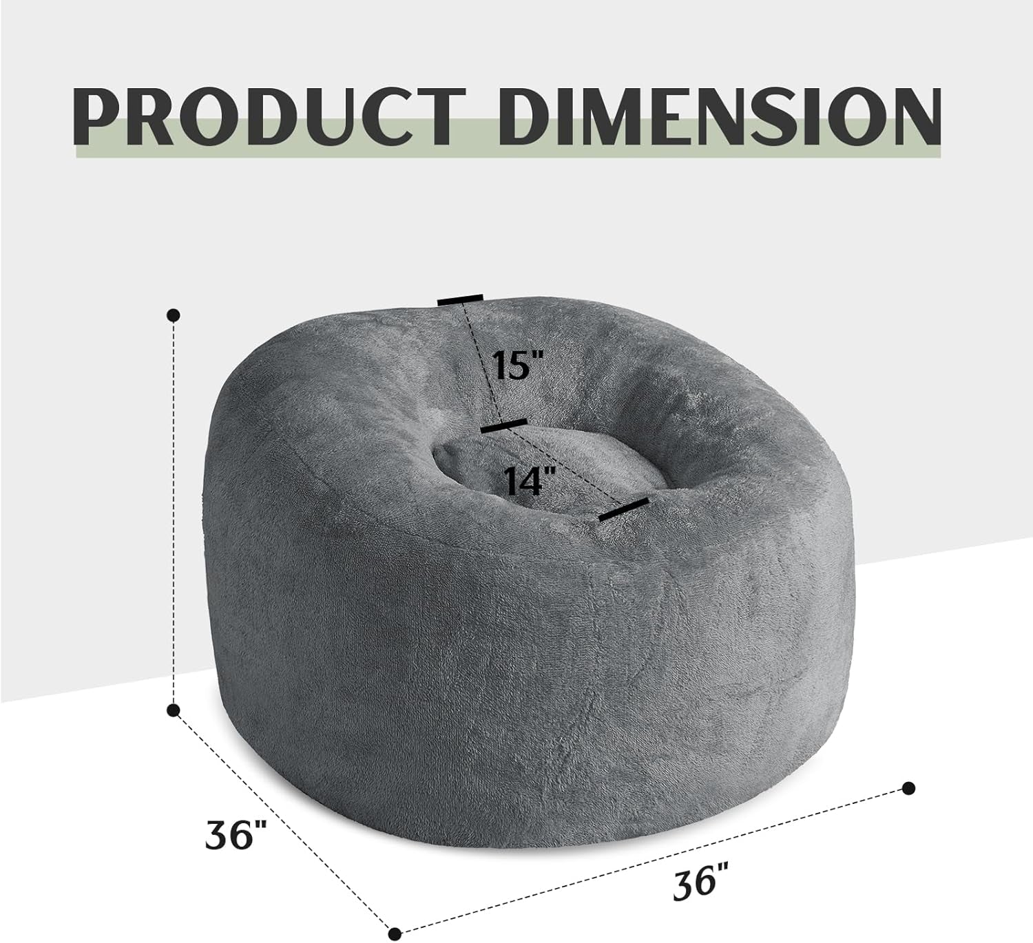 Large Bean Bag Chair,Sherpa Fabric Bean Bag Couch with Backrest,Comfy Bean Bag Sofa for Adults/Teens,Extra Soft Memory Foam Floor Sofa,Dark Grey