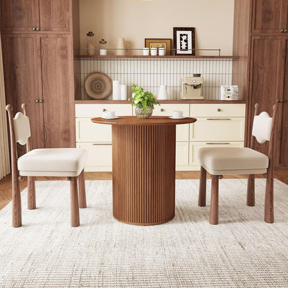 31.5" round Dining Table for 2 People, Small Kitchen Dinner Table with Fluted Wood Base, Farmhouse Circle Dining Tables for Home, Kitchen, Dining Room, Living Room (Walnut)