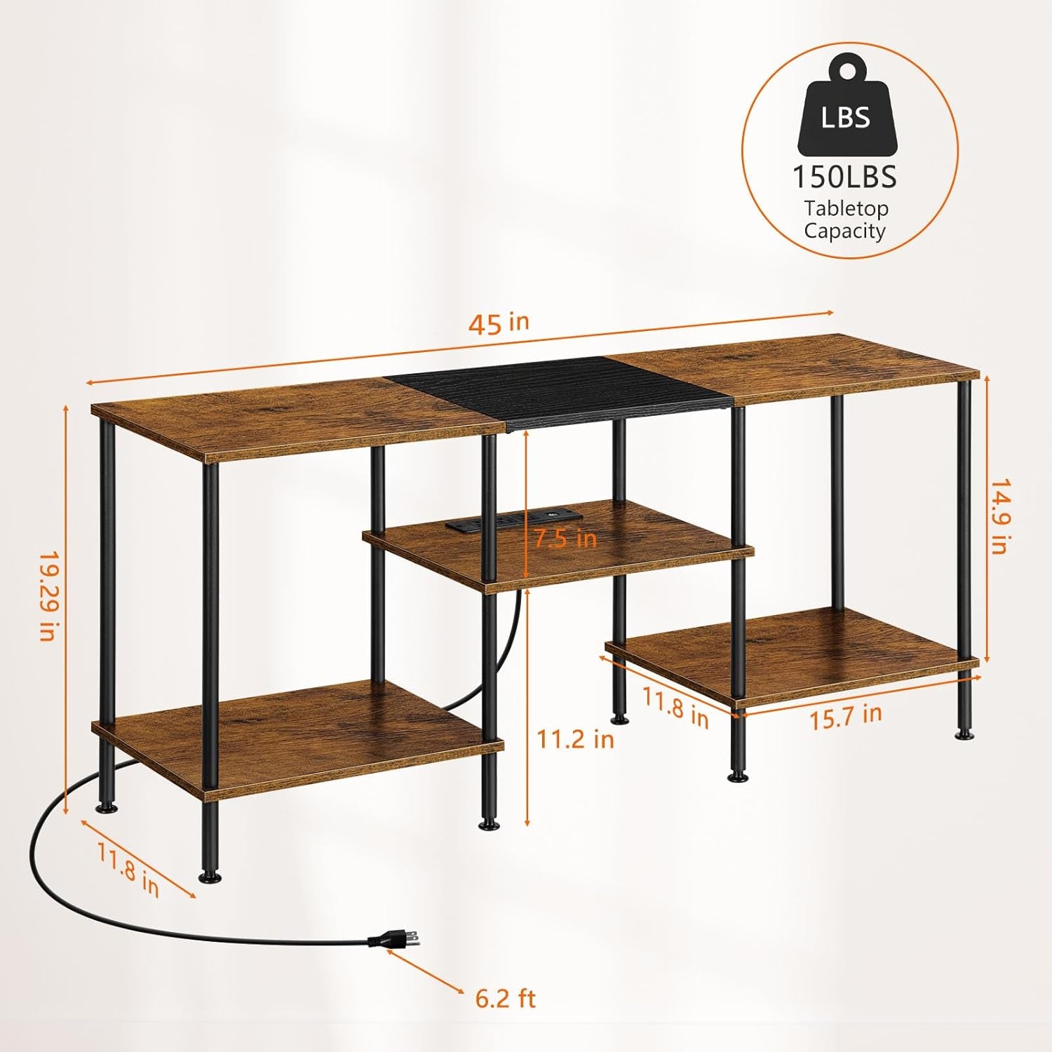 Small TV Stand for Living Room up to 50 Inch Farmhouse TV Media Entertainment Center with Power Outlets & Storage Shelf Rustic TV Console Table for Bedroom, Rustic Brown