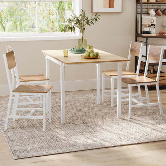 Dining Chair Set of 4, Wood Kitchen Chairs with Metal Steel Frame, Easy to Assemble, Comfortable Seat, Modern Farmhouse Chair for Kitchen, Bedroom, Living Room, Wheat Brown and Cloud White