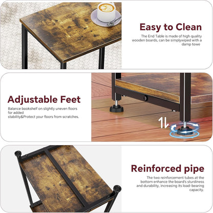 End Table, Side Table, Nightstand Set of 2, Living Room Couch Sofa Table for Small Space, Rustic Brown