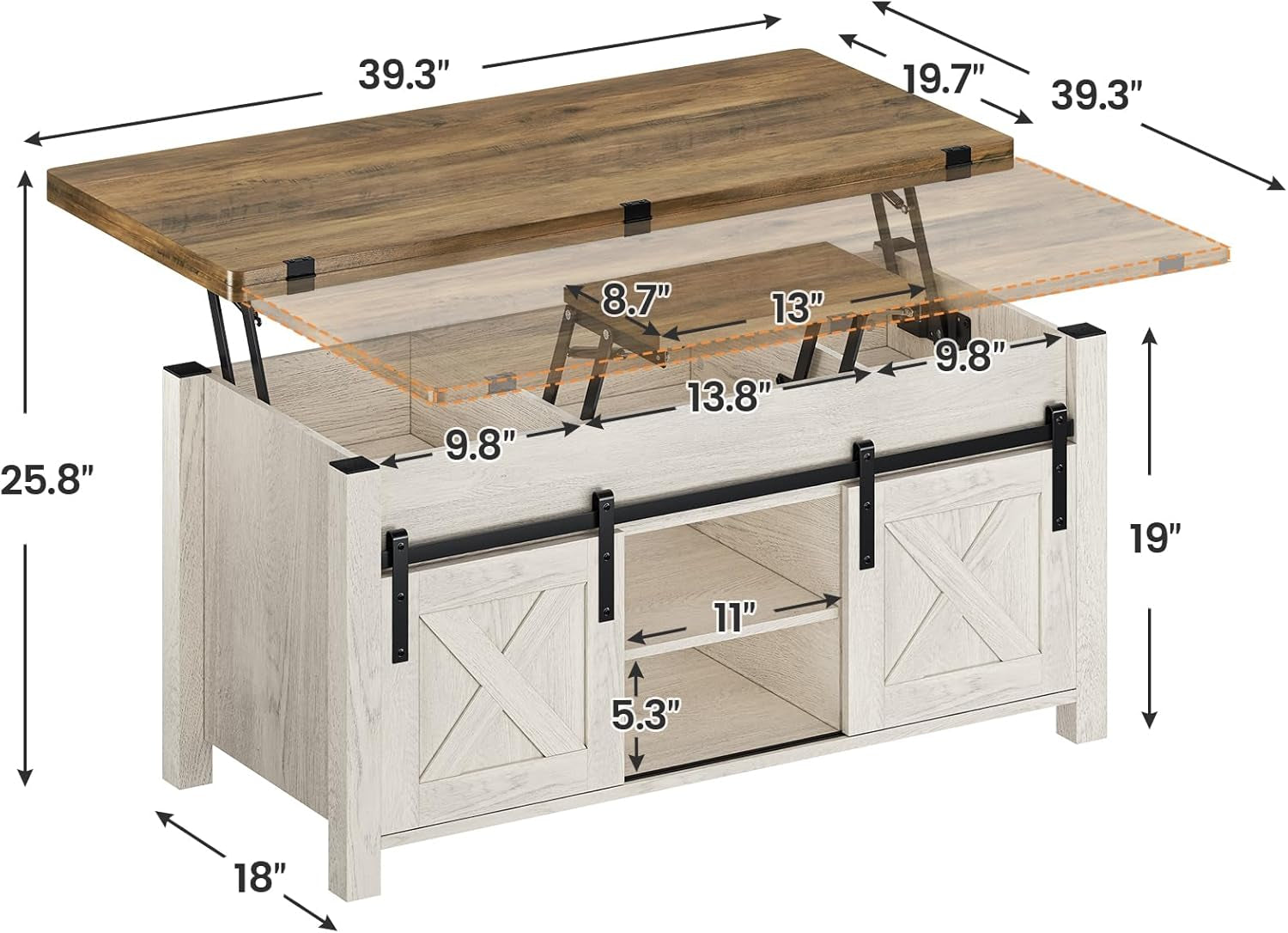 Lift Top Coffee Table, 4 in 1 Multi-Function Convertible Coffee Tables with Storage and Hidden Compartment, Farmhouse Coffee Table Converts to Dining Table for Living Room, Brown Top