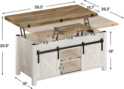 Lift Top Coffee Table, 4 in 1 Multi-Function Convertible Coffee Tables with Storage and Hidden Compartment, Farmhouse Coffee Table Converts to Dining Table for Living Room, Brown Top