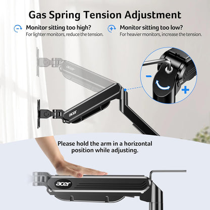 Single Monitor Mount, Fully Adjustable Monitor Arm Fits 17 to 34 Inch Screens, Gas Spring VESA Mount with C-Clamp & Grommet Base, Computer Desk Arm with Tilt Swivel Rotate Supports 4.4-19.8 Lbs