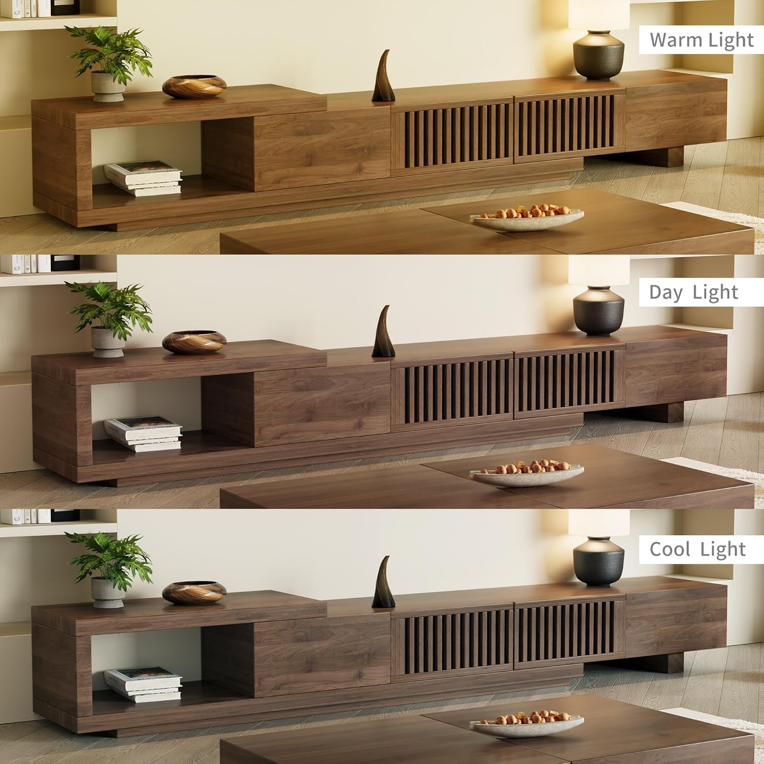 Mid-Century Modern Extendable 78.5"-105" TV Stand for Tvs up to 70"-100",Entertainment Centers with 2 Drawers and 2 Storage Units, for Living Room,Bedroom,Walnut