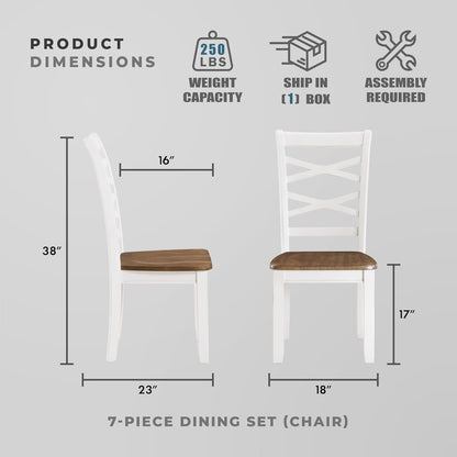 Dining Table Set for 6 with Chairs, Wood 7 Piece Farmhouse Dining Room Table and Chairs Set of 6, Cross Back, Easy Assembly Seater for Indoor Home, Dinner, Kitchen, Cherry/White